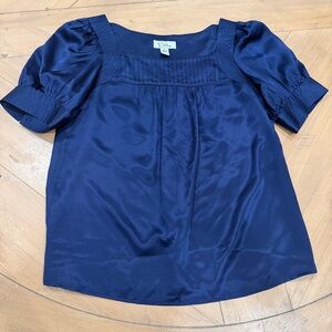 Vintage Lily Pulitzer 100% Silk Navy Blue Women's Top Button Accent Sleeves